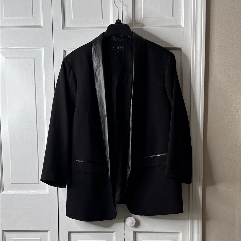 Laundry By Shelli Segal Black Blazer with Faux Leather Trim